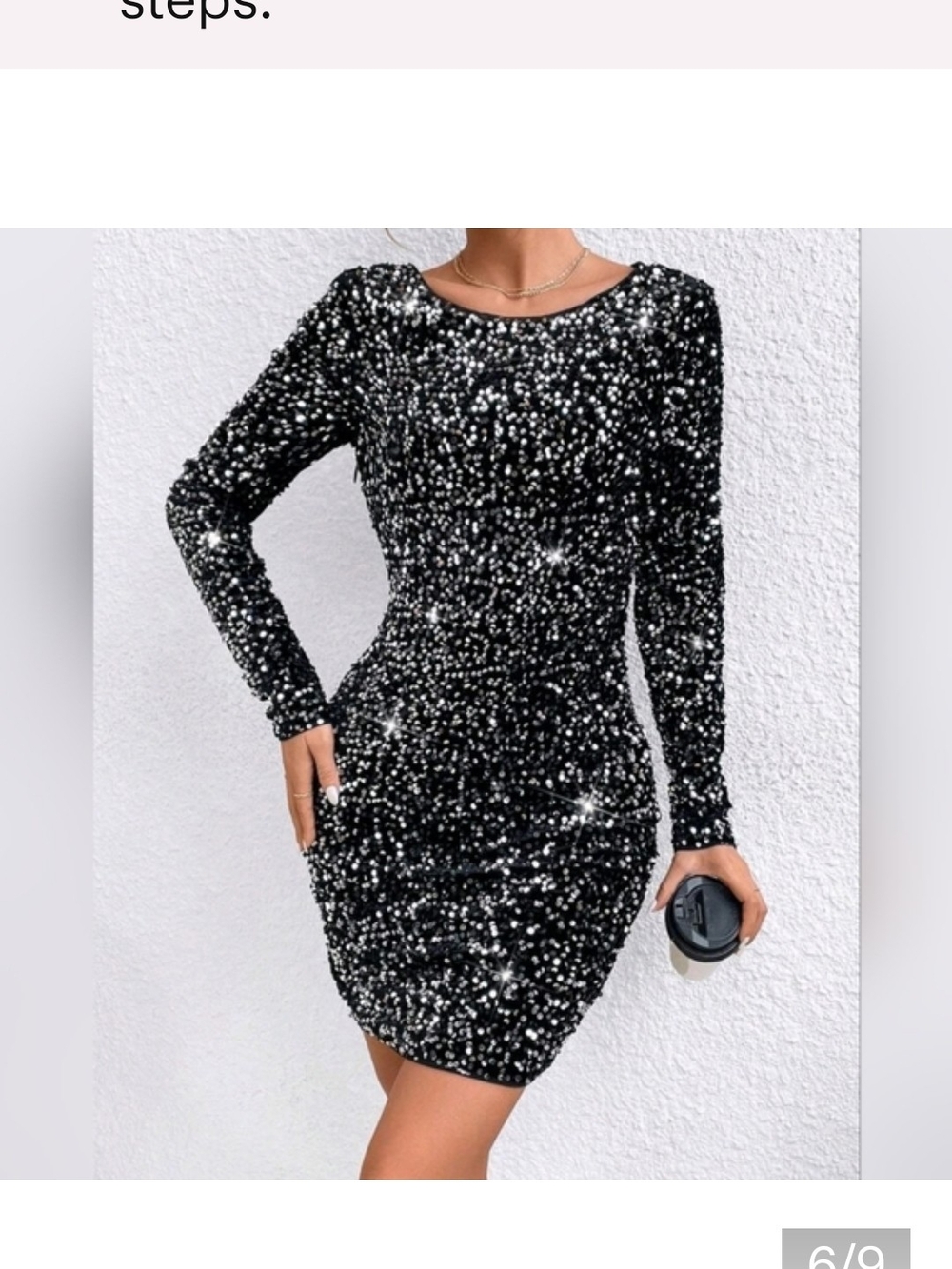 Black Sequin Long-Sleeve Bodycon Dress